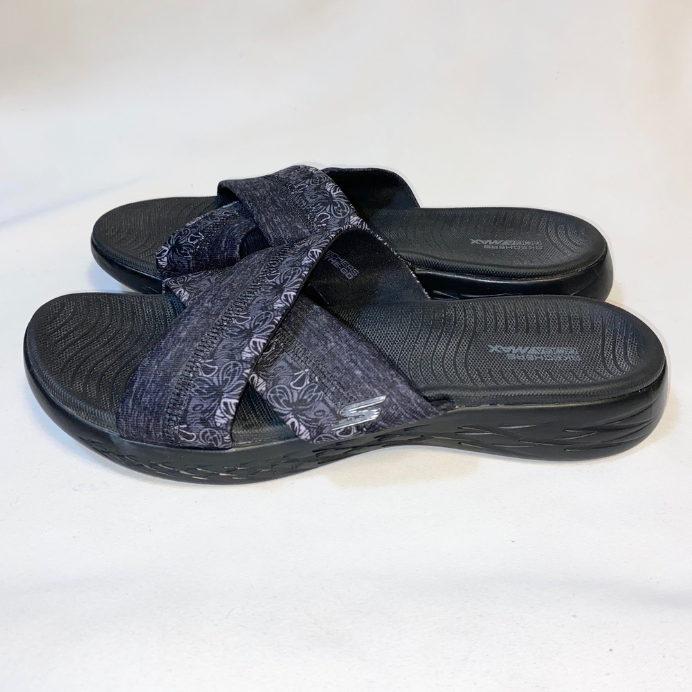 Skechers On-the-GO 600 Goga Max Slides Black Grey Floral Sandals 15306 Womens 11 - Picture 6 of 12